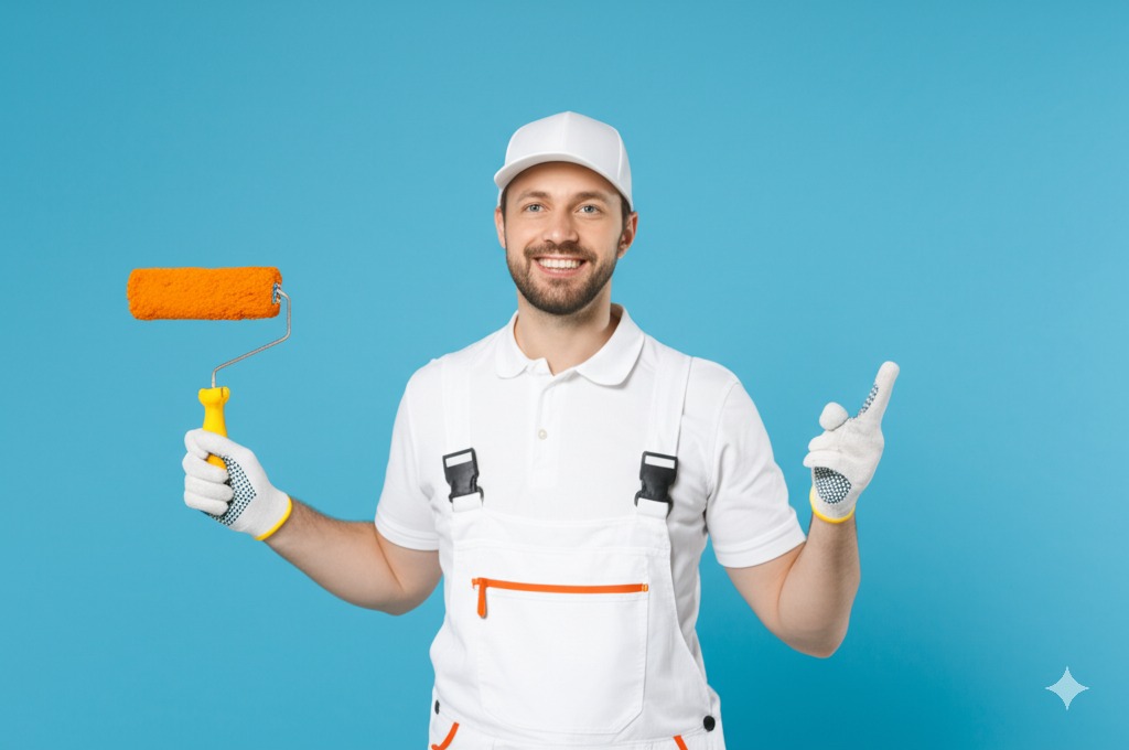 Maler bei der Arbeit mit Farbroller